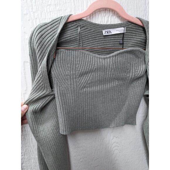 NWT Zara Ribbed Arm Warmers & Strapless Top Bodice Set Gray Green Size Medium - Picture 4 of 8